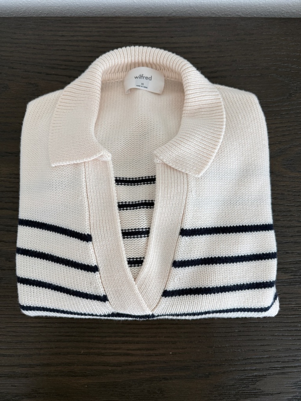 Wilfred Cream Polo Knit Top with Navy Stripes